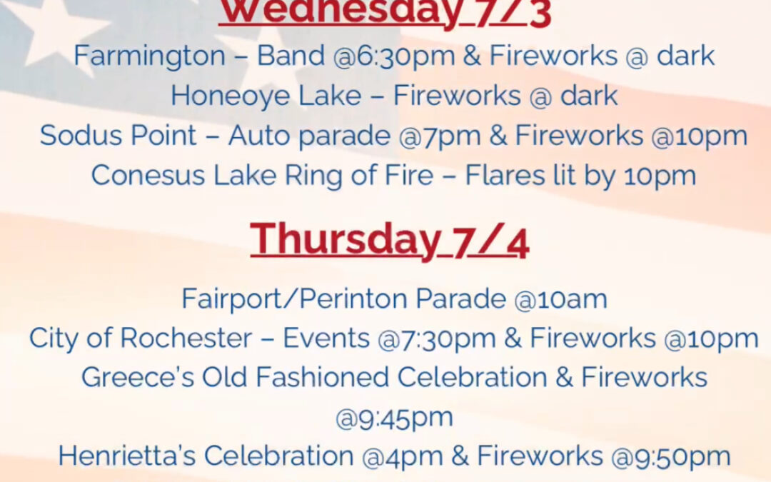 4th of July Celebrations – Greater Rochester, NY